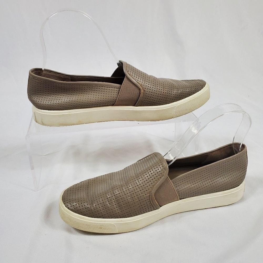 Vince Blair Perforated Leather Slip-on Sneakers in Beige - Size 8.5